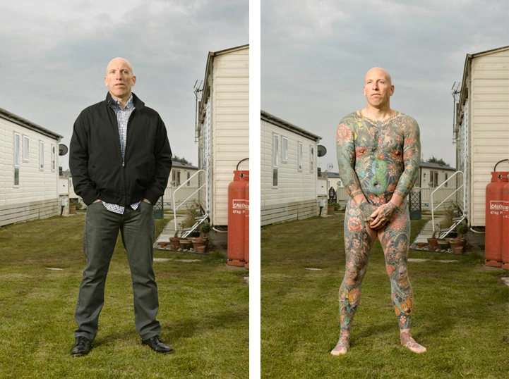 Portraits Of People With Heavily Tattooed Bodies That Normally Cover Their Entire Bodies